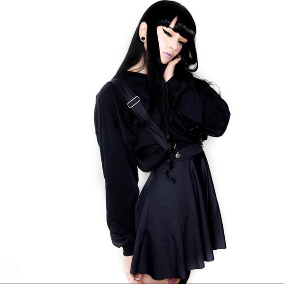 BM Matte Black Pinafore Pocket Skater Skirt - LIMITED - Picture 7 of 15